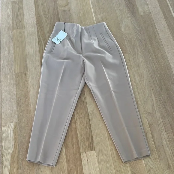 Zara high waisted women Tan Pants Sz L NWT - Picture 2 of 5